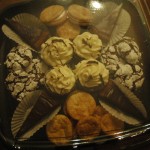 Dessert party platter with snickerdoodles, cupcakes, crinkles, and Katherine Hepburn brownies